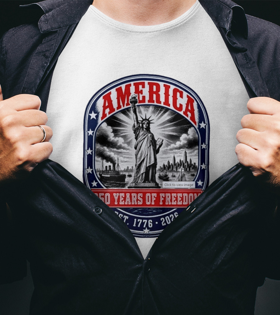 America 250 Years Of Freedom Est 1776 2026 Statue Of Liberty Skyline Steamship Stars T-Shirt