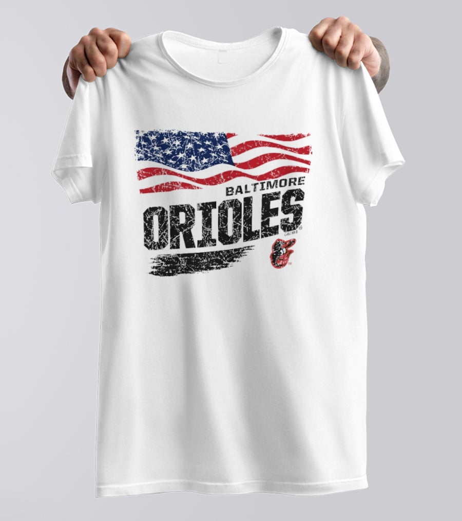 Baltimore Orioles 4th Of July Waving American Flag 250th Anniversary Celebration T-Shirt