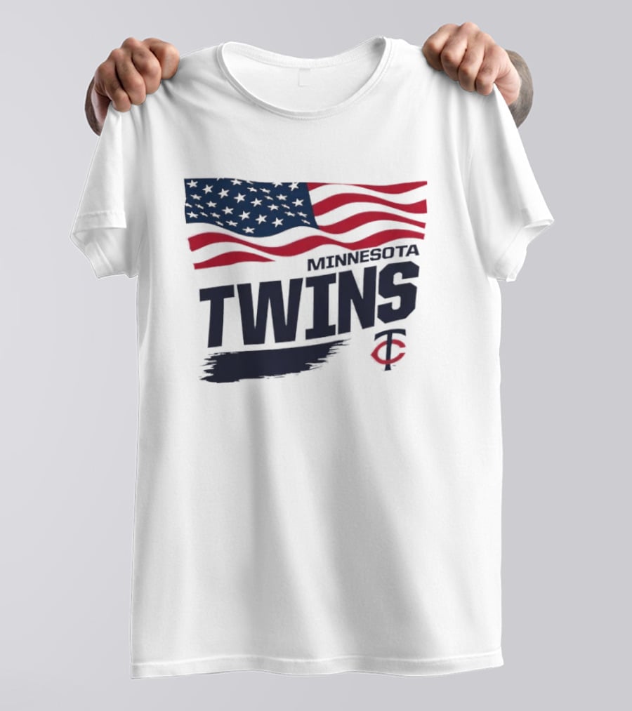 Minnesota Twins Waving American Flag MLB Team T-Shirt