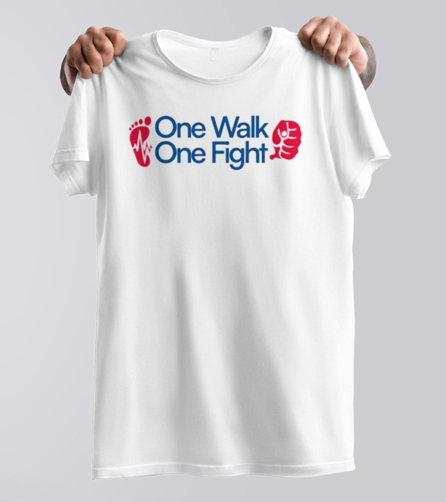 One Walk One Fight Awareness Healthcare Red Footprints Blue T-Shirt