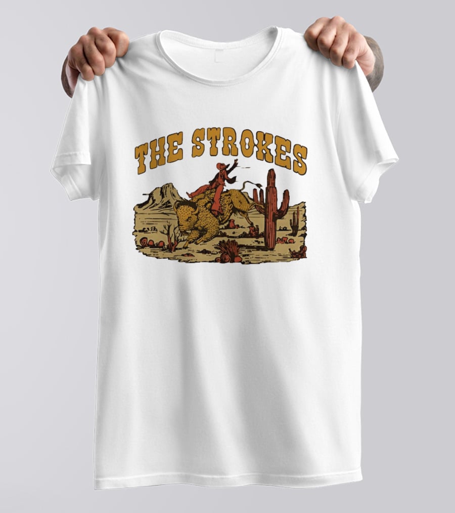 The Strokes Cowboy Riding Cheetah Desert Scene Classic Western T-Shirt