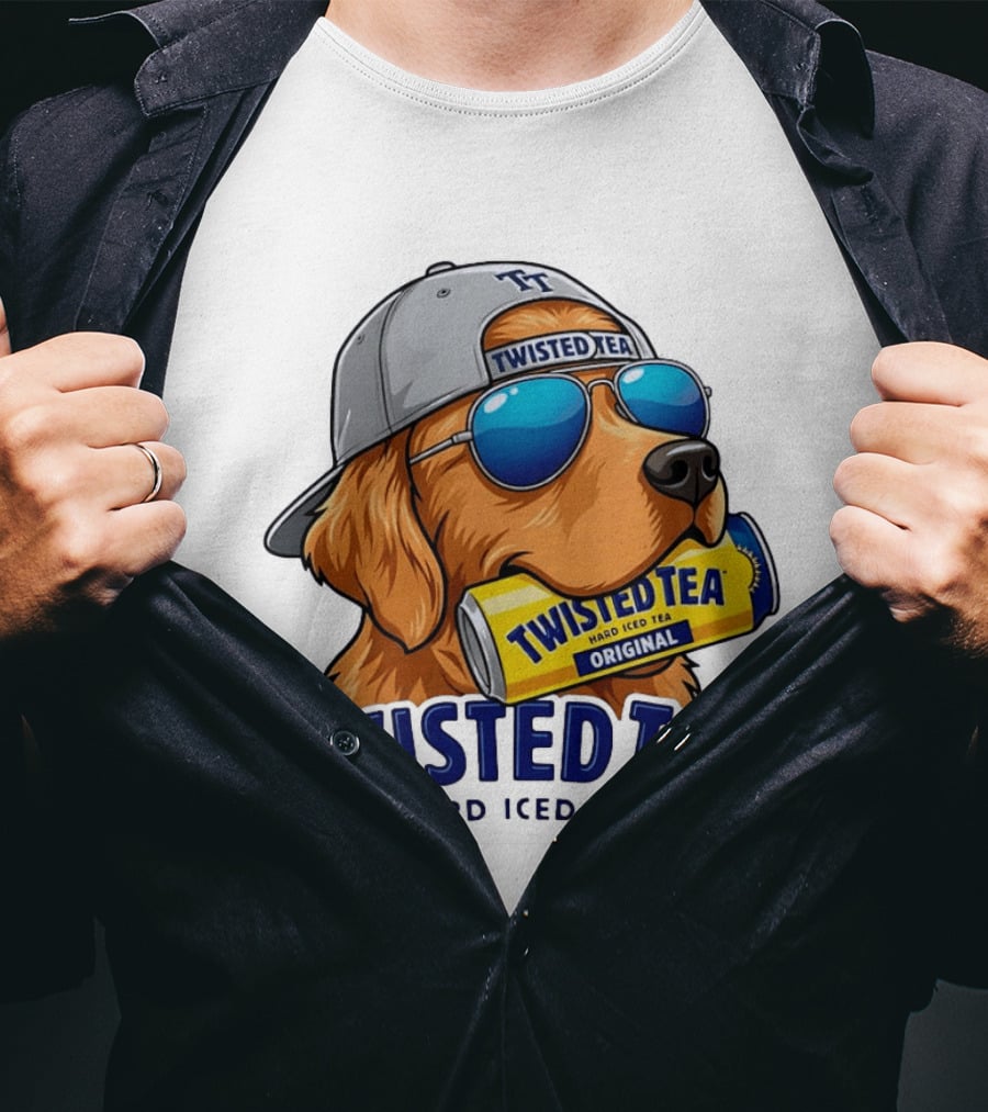 Twisted Tea Hard Iced Tea Golden Retriever With Can And Sunglasses T-Shirt