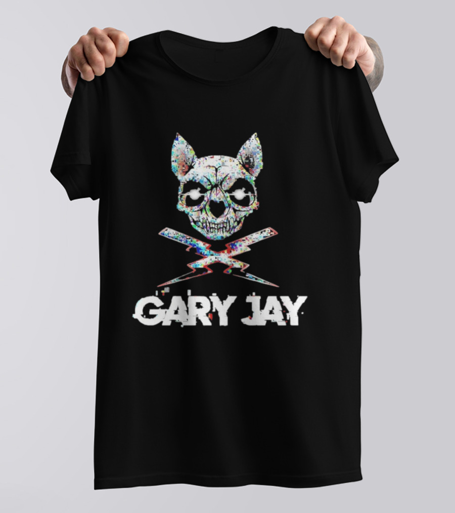 Gary Jay Glitch Skull Lightning Edgy Vivid T-Shirt