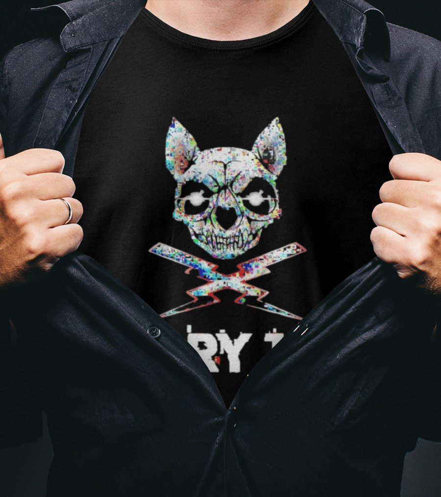 Gary Jay Glitch Skull Lightning Edgy Vivid T-Shirt