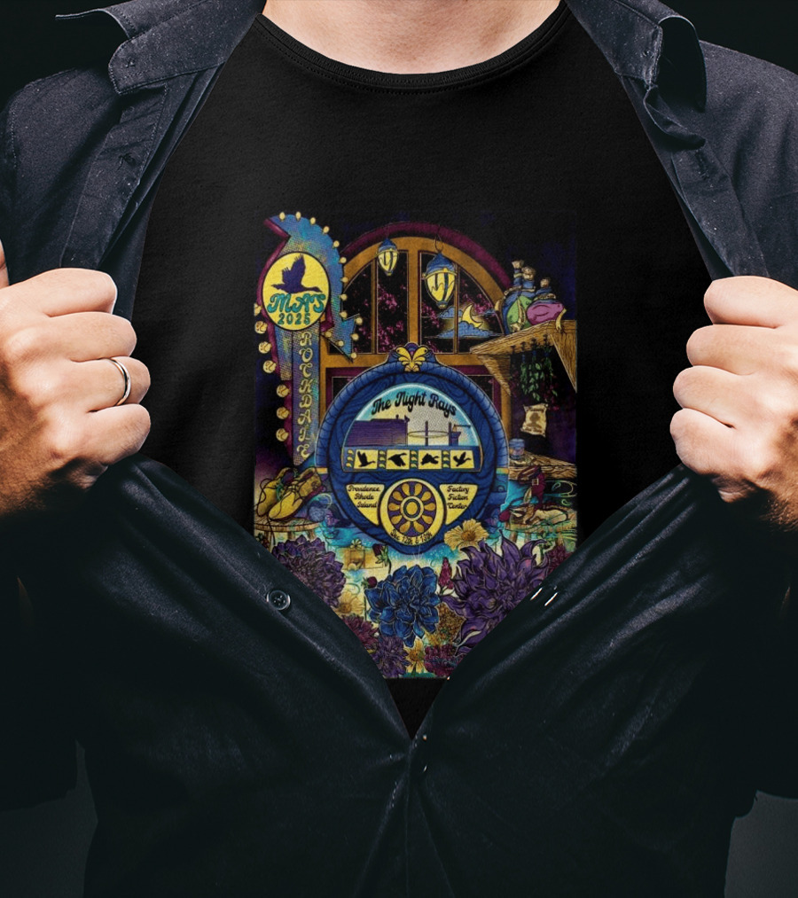 Rockadame Mats 2025 The Night Rays Providence Rhode Island Factory Ticket Center T-Shirt