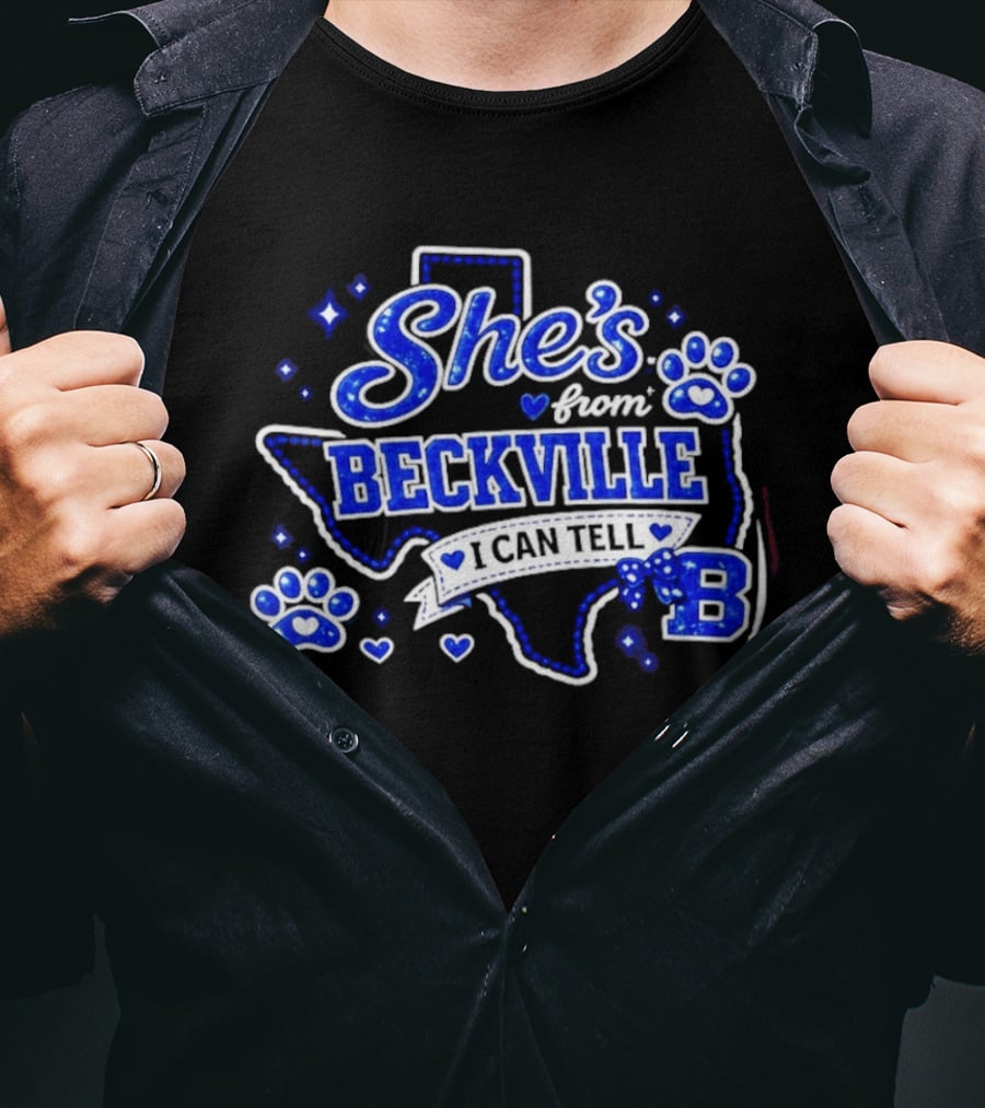 She's From Beckville I Can Tell Texas Pride Paw Prints Hearts T-Shirt