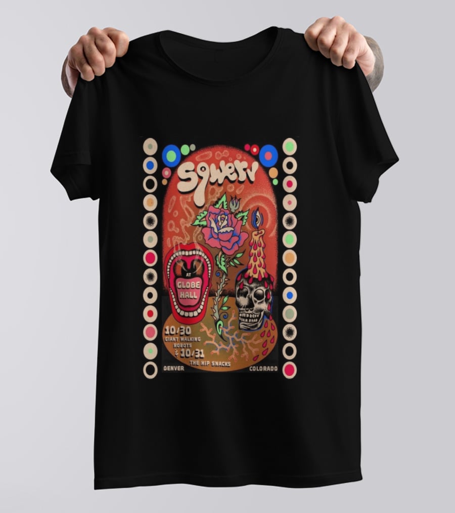 Sqwerv Globe Hall Denver October 30 31 2026 Giant Walking Robots Hip Snacks T-Shirt