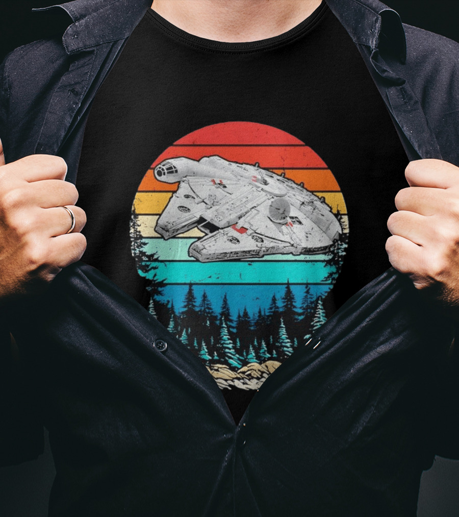 Millennium Falcon Endor Sunset Forest Scene T-Shirt