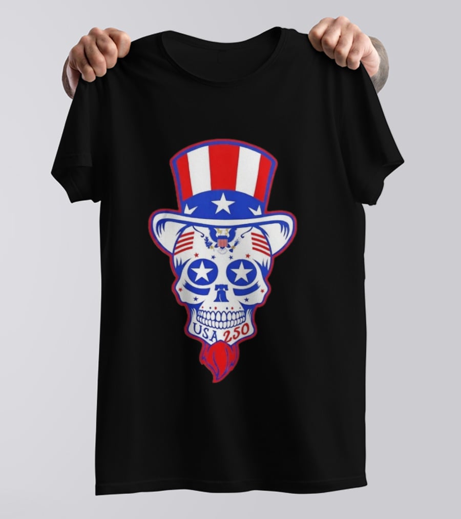 Uncle Sam Skull Stars Stripes USA 250 Patriotic T-Shirt