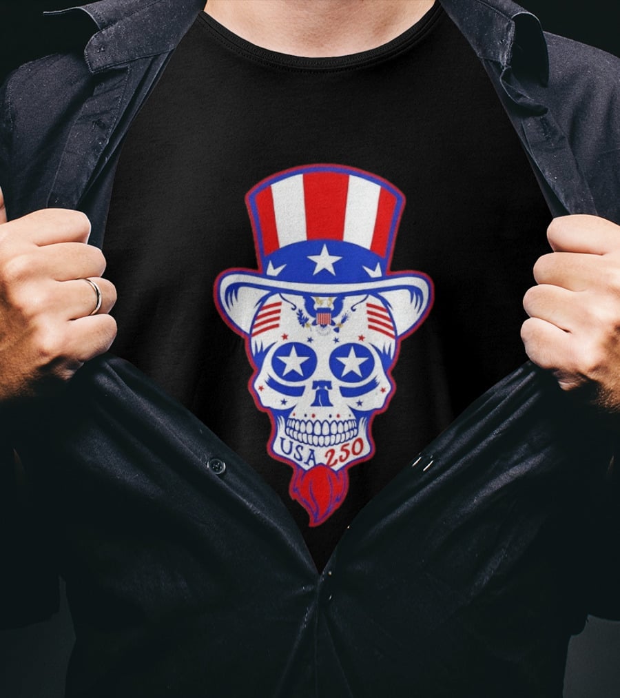 Uncle Sam Skull Stars Stripes USA 250 Patriotic T-Shirt