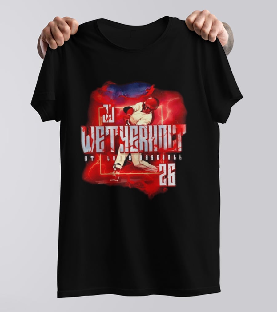 JJ Wetherholt 26 St. Louis Baseball Slugger Swing Lightning T-Shirt