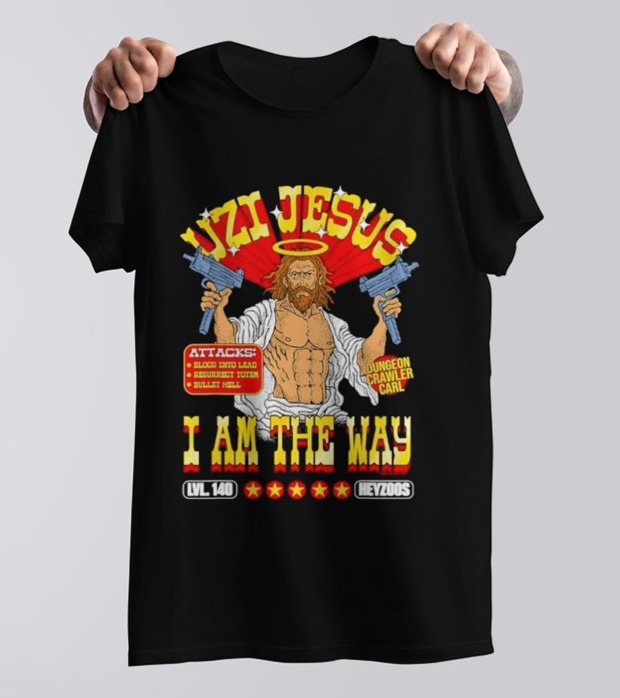 Uzi Jesus I Am The Way Dungeon Crawler Card Bullet Hell T-Shirt