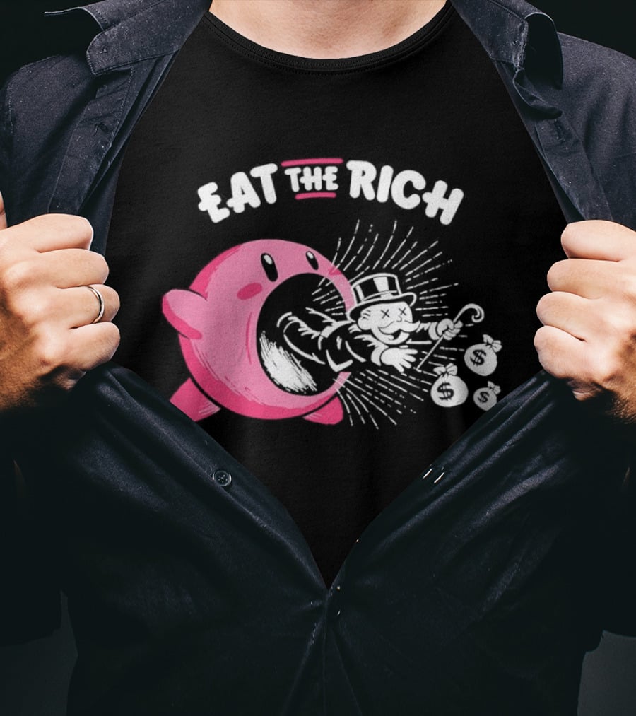 Eat The Rich Kirby Devours Rich Uncle Pennybags Dollar Signs T-Shirt