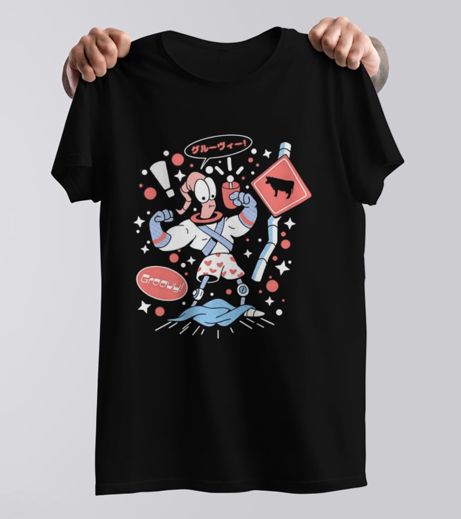 Earthworm Jim Groovy Boxer Shorts Cow Sign T-Shirt