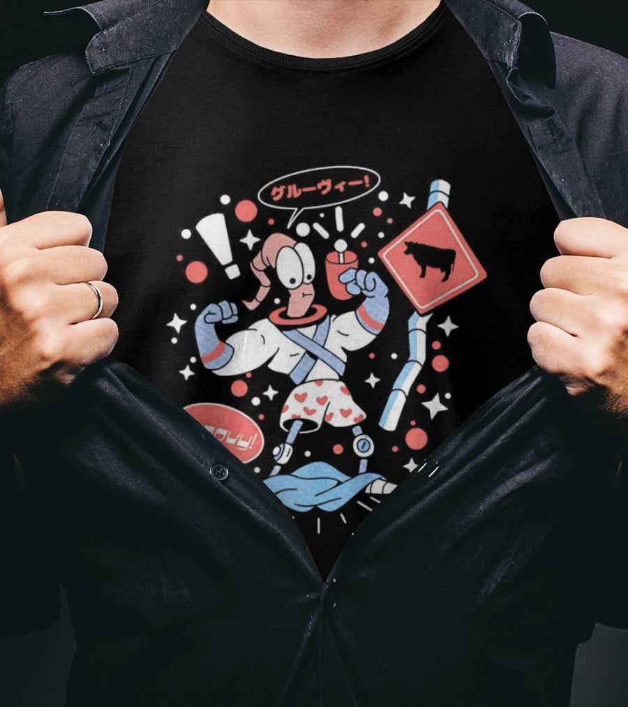 Earthworm Jim Groovy Boxer Shorts Cow Sign T-Shirt