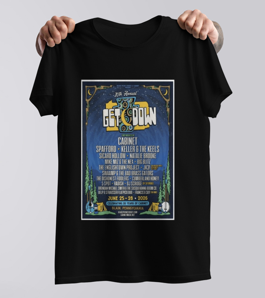 10th Annual Get Down Blain Pennsylvania June 25 28 2026 Spafford Keller & The Keels Cabinet Concert Lineup T-Shirt