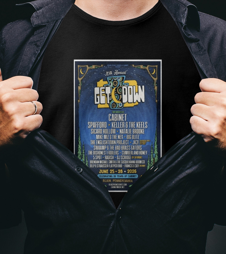 10th Annual Get Down Blain Pennsylvania June 25 28 2026 Spafford Keller & The Keels Cabinet Concert Lineup T-Shirt