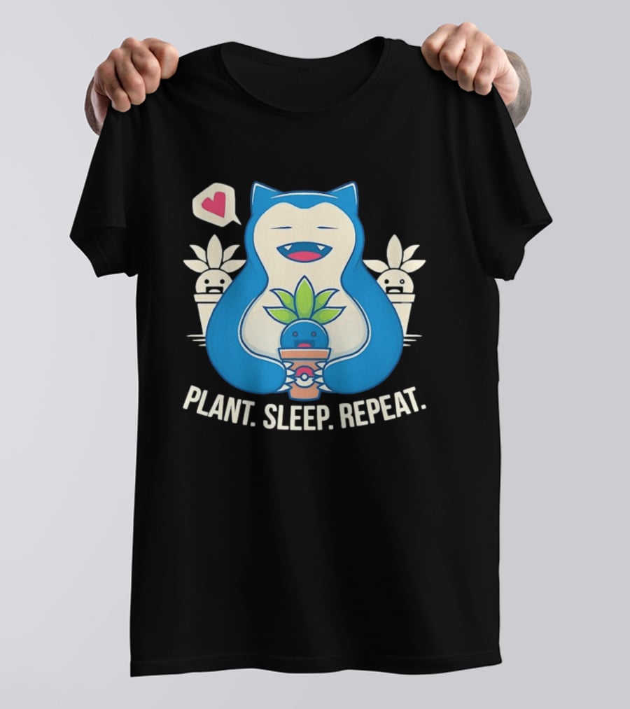 Snorlax Plant Sleep Repeat Heart Loving Plant Characters T-Shirt