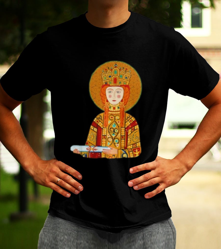 Byzantine Empress Eirene Colorful Regal Icon With Golden Crown And Scroll T-Shirt
