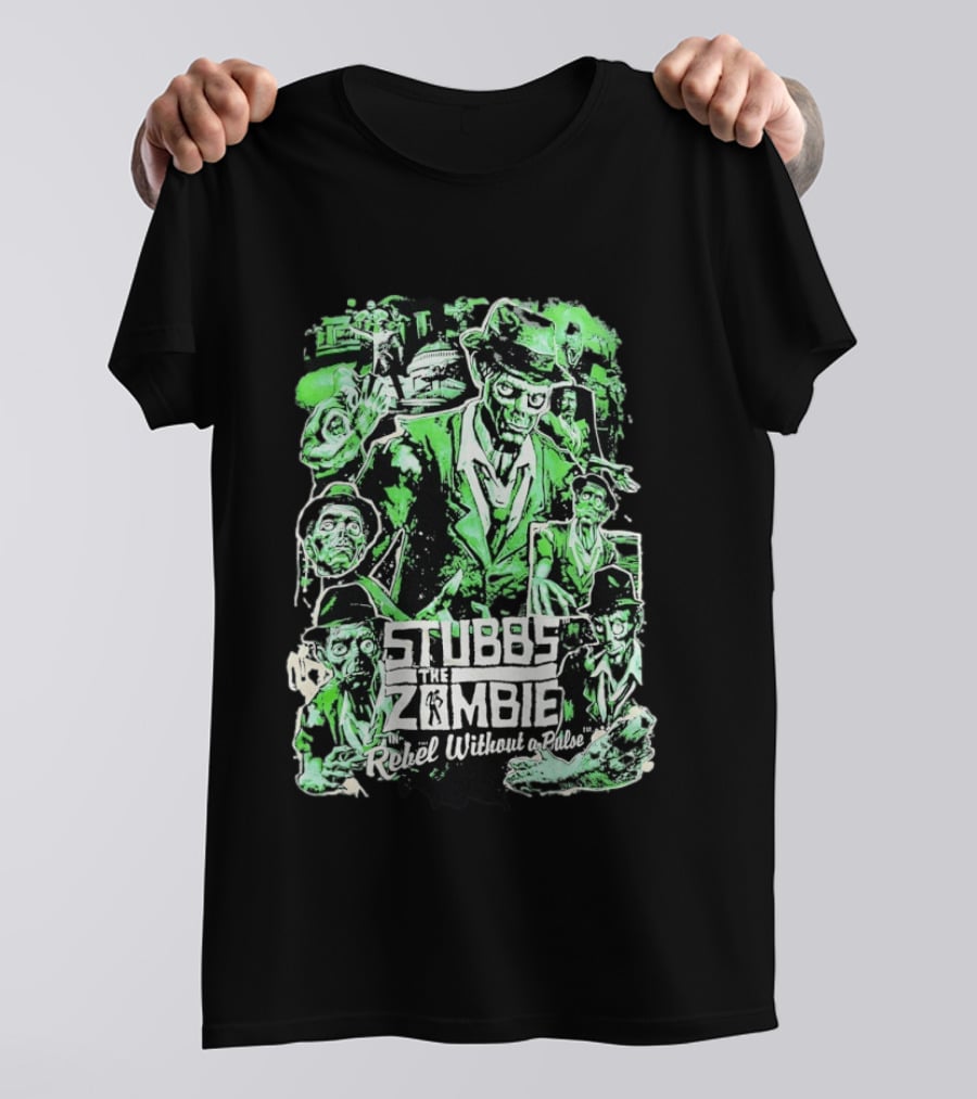 Stubbs The Zombie Rebel Without A Pulse Neon Green Horror Comic T-Shirt