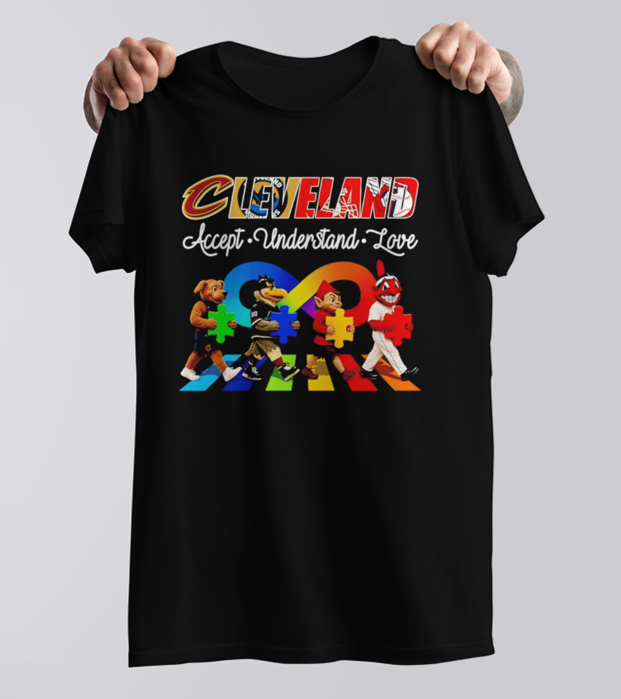 Cleveland Accept Understand Love Infinity Puzzle Characters Crossing Walkway T-Shirt
