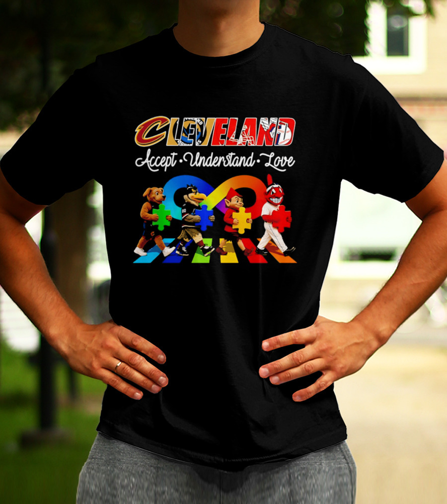Cleveland Accept Understand Love Infinity Puzzle Characters Crossing Walkway T-Shirt
