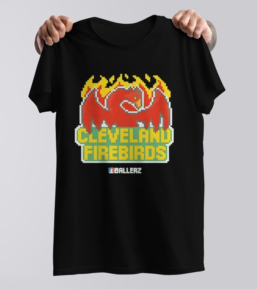 Cleveland Firebirds Ballerz Pixel Dragon Flame T-Shirt