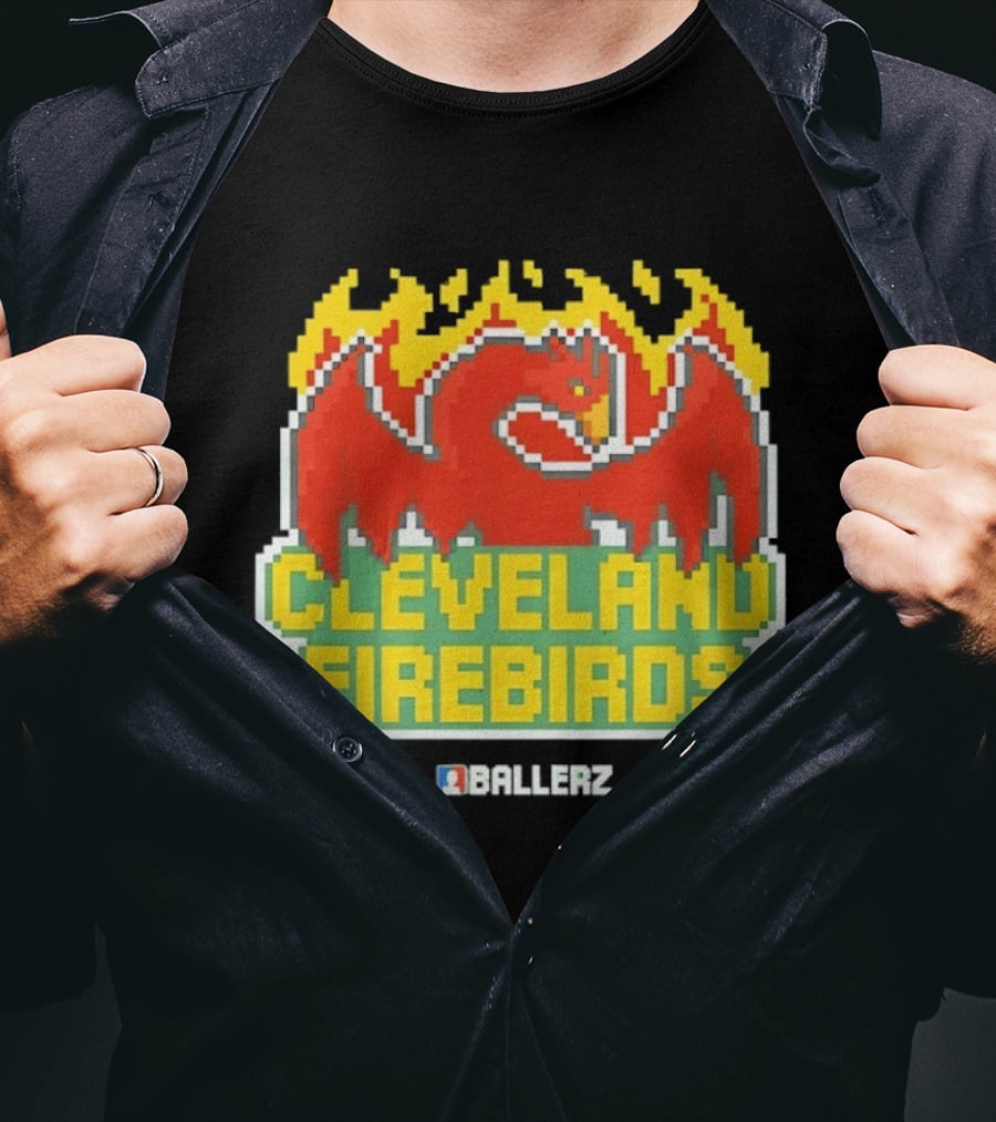 Cleveland Firebirds Ballerz Pixel Dragon Flame T-Shirt