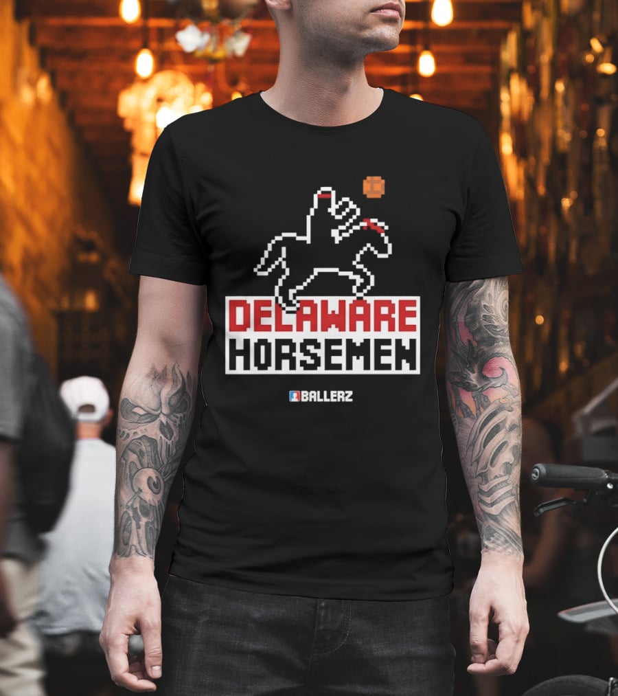 Delaware Horsemen Ballerz Pixel Art Style Basketball T-Shirt