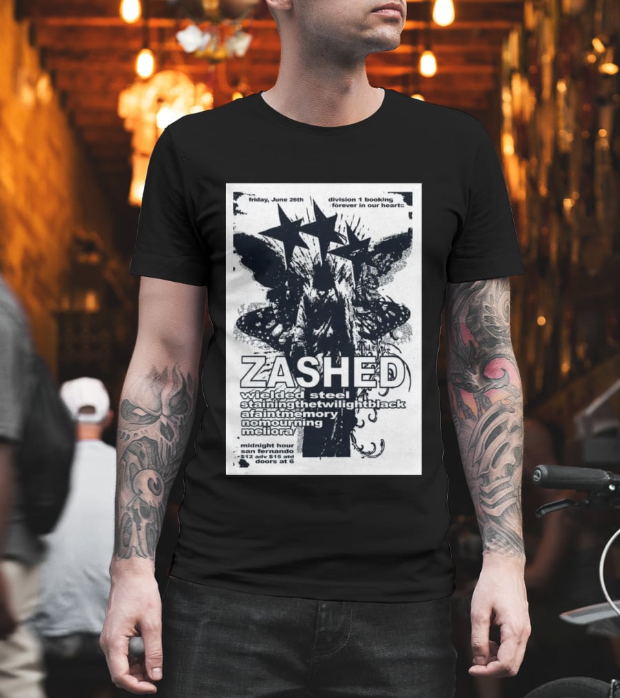 Friday June 26th San Fernando Midnight Hour Zashed Wielded Steel Stainingthetwilightblack A Faint Memory No Mourning Meliora T-Shirt