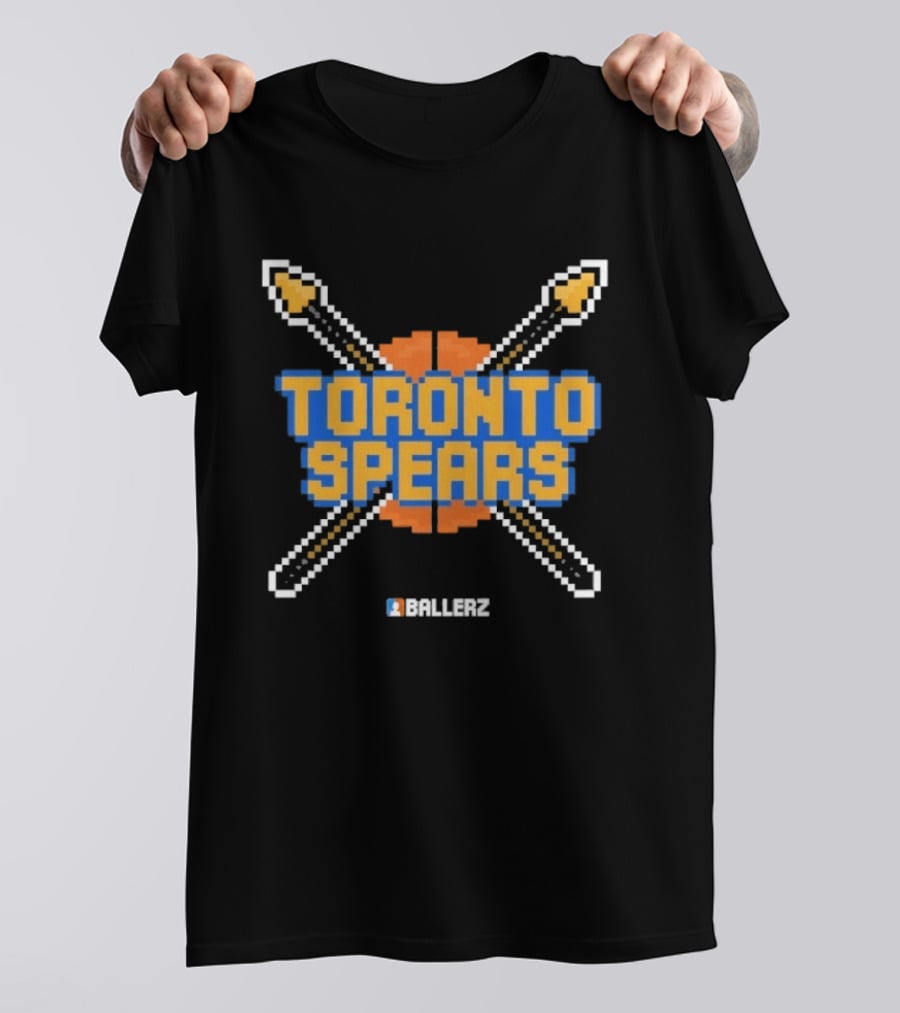 Toronto Spears Ballerz Basketball Pixel Icon Crossed Spears T-Shirt