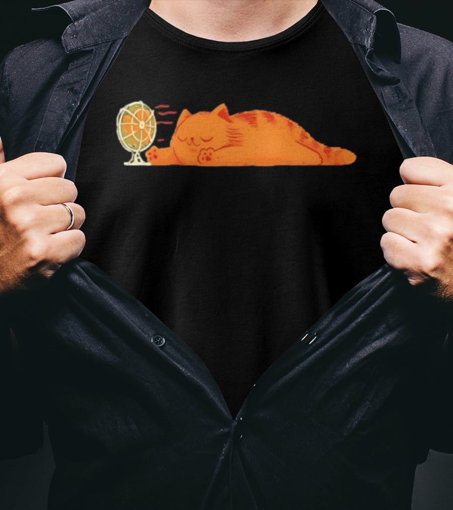 Orange Cat Relaxing In Front Of Fan Cool Breeze T-Shirt