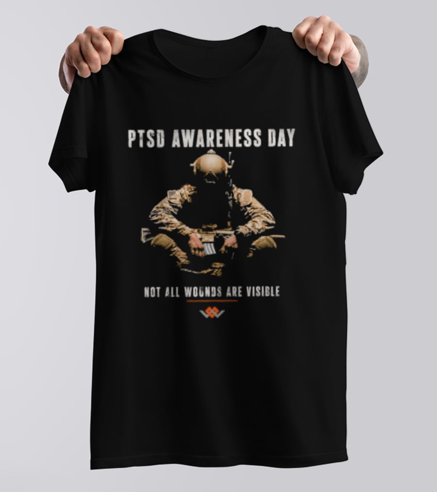PTSD Awareness Day Not All Wounds Are Visible Soldier Silhouette And Heart Healing Hands T-Shirt