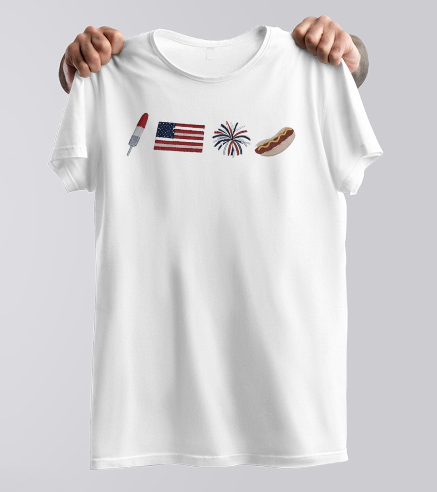 American Flag Fireworks Hot Dog Rocket USA Independence Day 4th Of July T-Shirt
