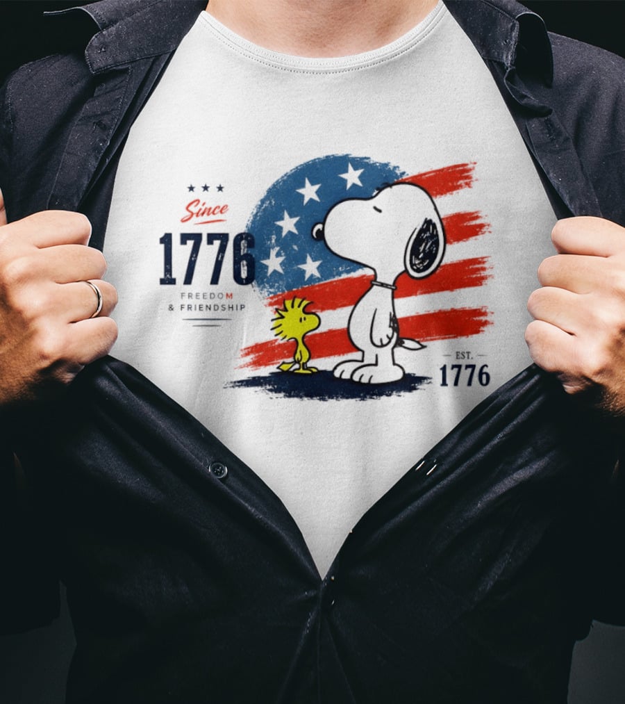 Snoopy Woodstock American Flag Freedom Friendship Since 1776 T-Shirt