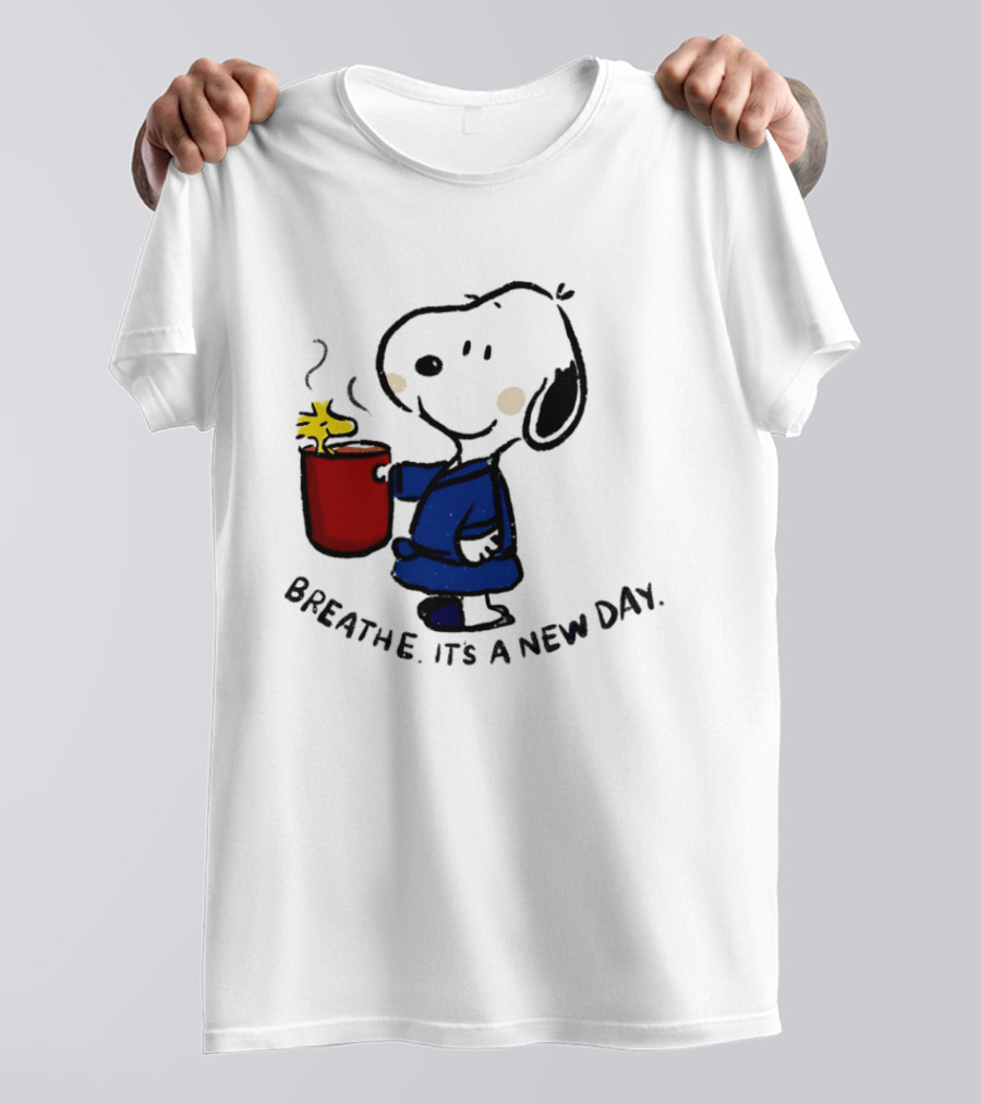 Snoopy And Woodstock Breathe It's A New Day Coffee Relaxation T-Shirt