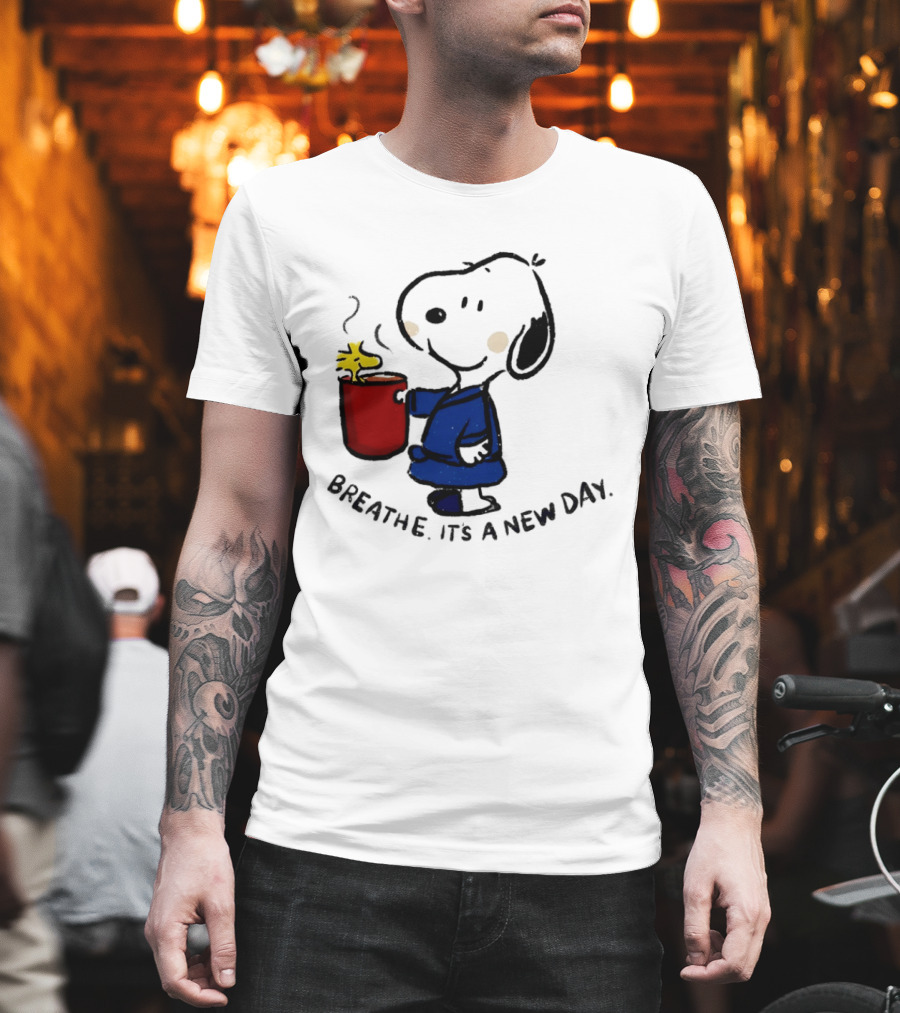 Snoopy And Woodstock Breathe It's A New Day Coffee Relaxation T-Shirt