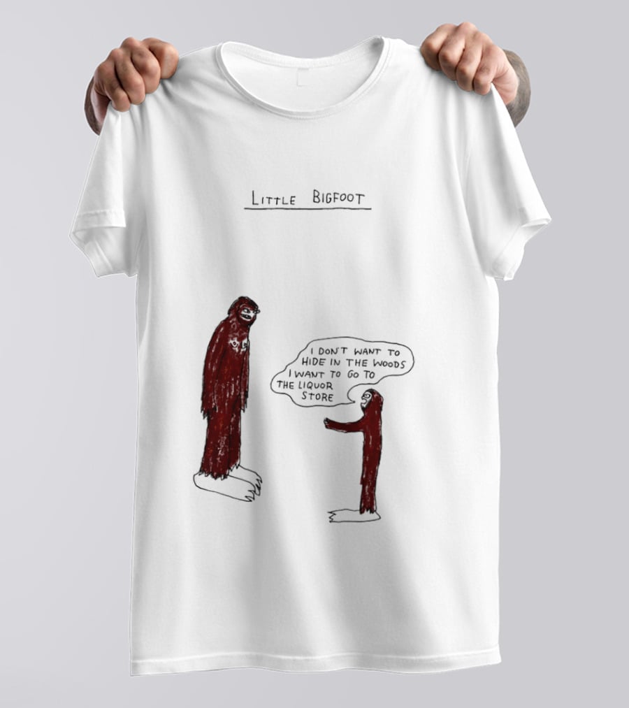 Little Bigfoot I Don't Want To Hide In The Woods Liquor Store Cartoon T-Shirt