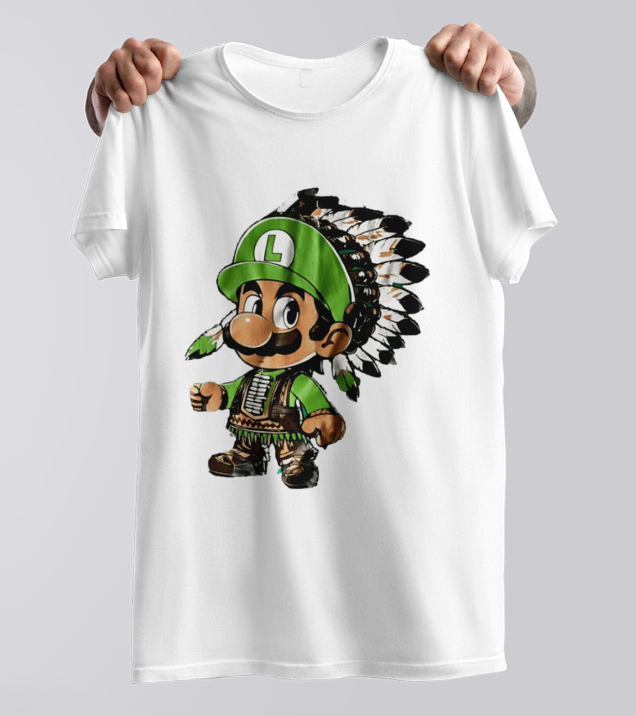 Luigi Green Hat Native American Headdress T-Shirt