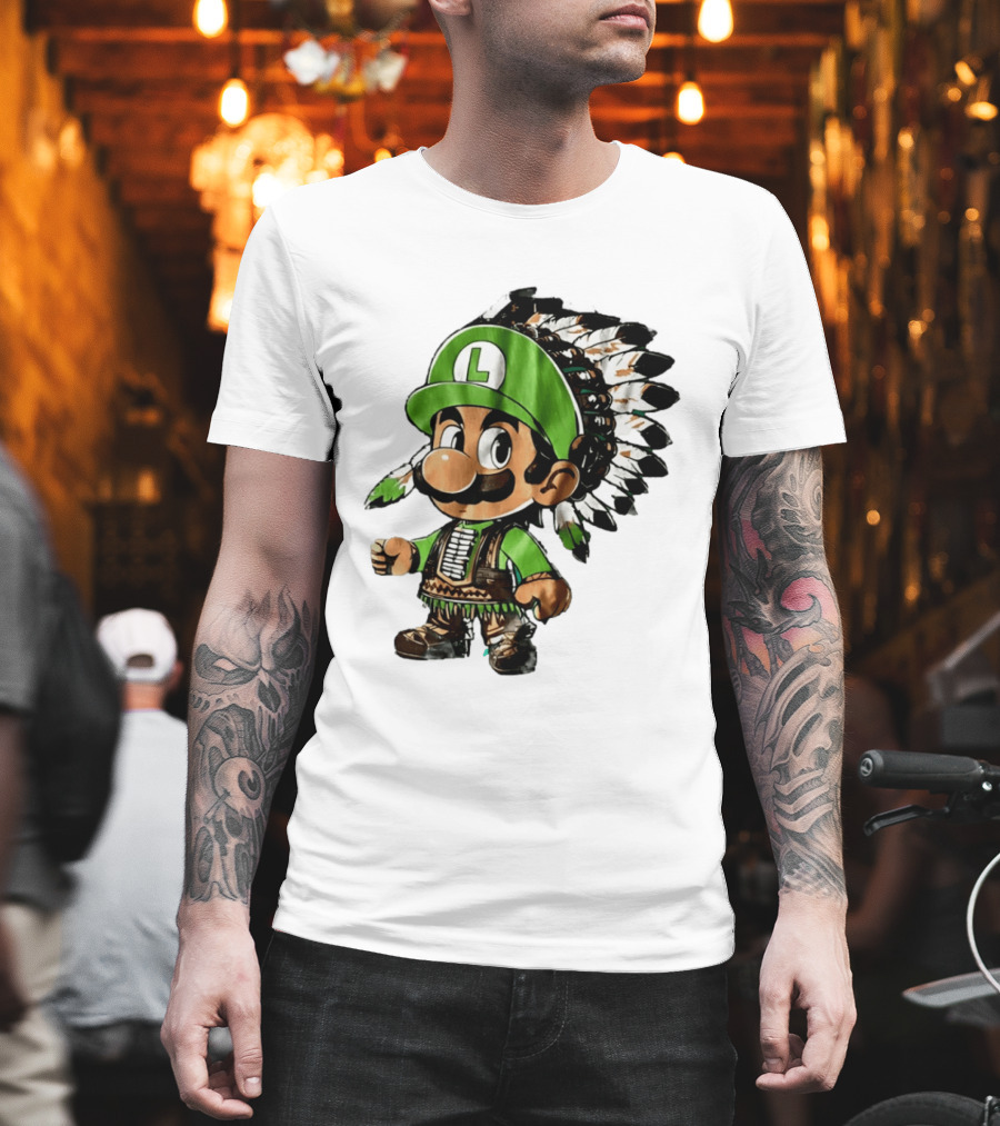 Luigi Green Hat Native American Headdress T-Shirt