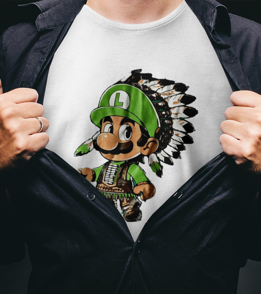 Luigi Green Hat Native American Headdress T-Shirt