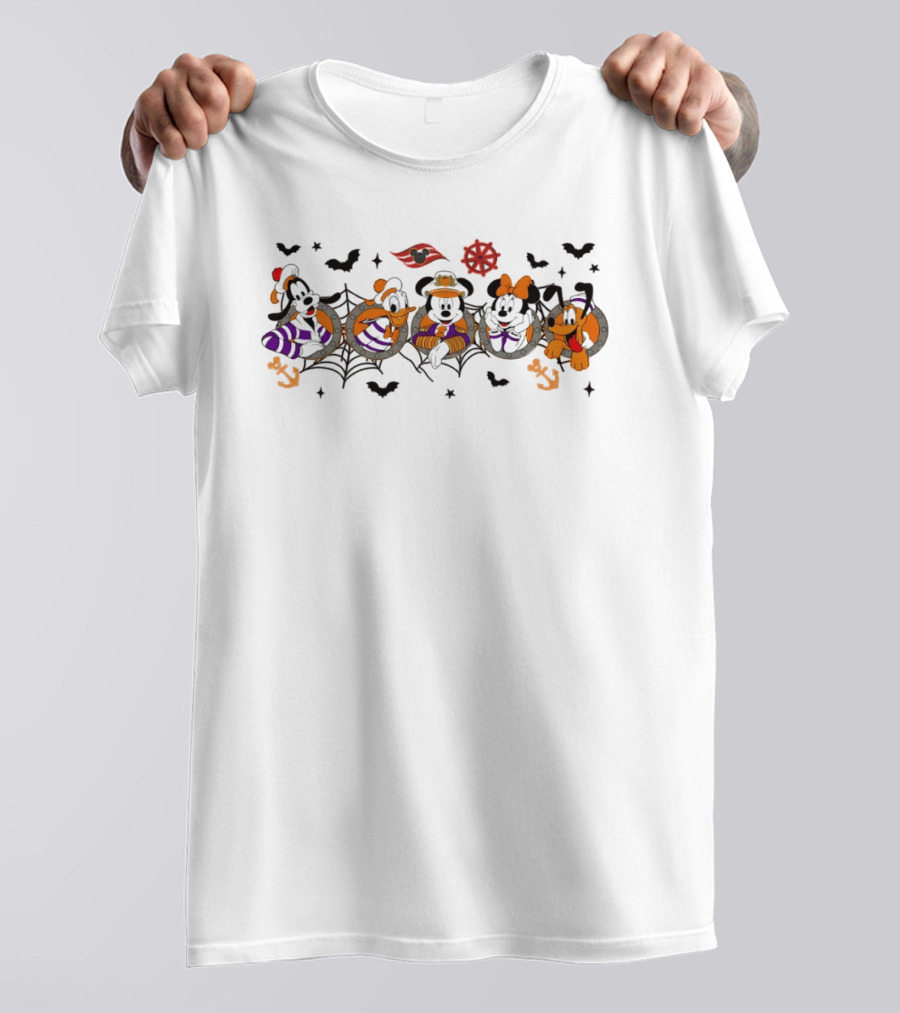Mickey And Friends Halloween Cruise Disney Goofy Pluto Minnie Donald Bats Anchors T-Shirt
