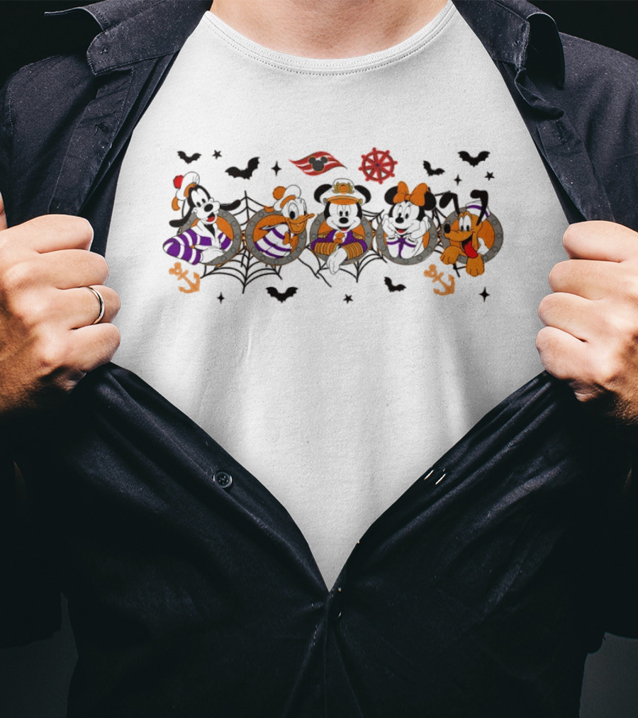 Mickey And Friends Halloween Cruise Disney Goofy Pluto Minnie Donald Bats Anchors T-Shirt