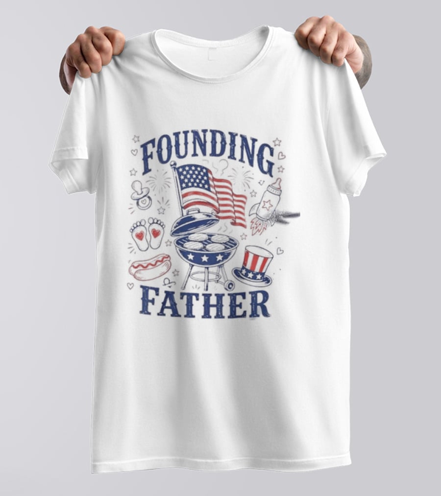 Founding Father 4th Of July BBQ American Flag Fireworks Celebration T-Shirt
