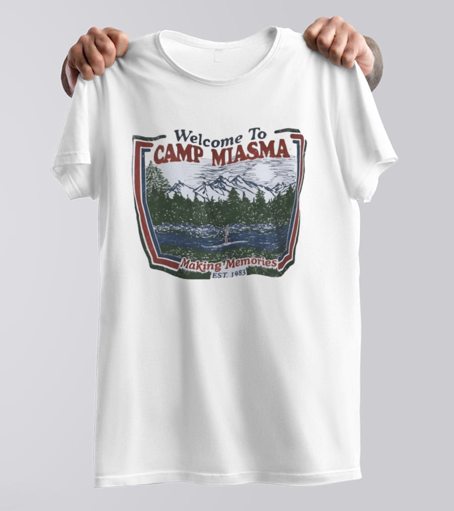 Welcome To Camp Miasma Making Memories Est 1983 Vintage Nature Scene T-Shirt