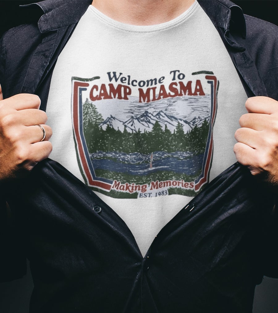 Welcome To Camp Miasma Making Memories Est 1983 Vintage Nature Scene T-Shirt