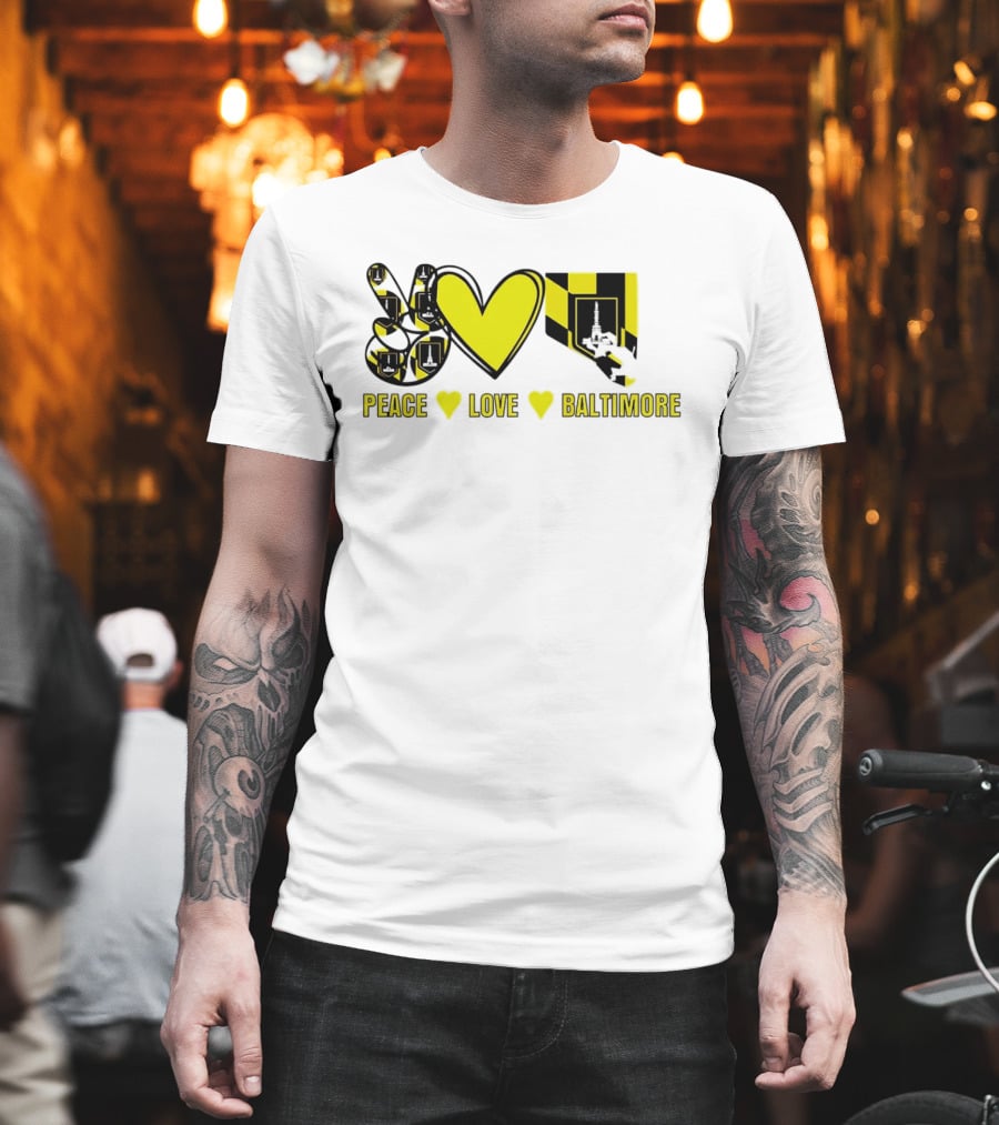 Peace Love Baltimore Maryland Flag Charm City T-Shirt