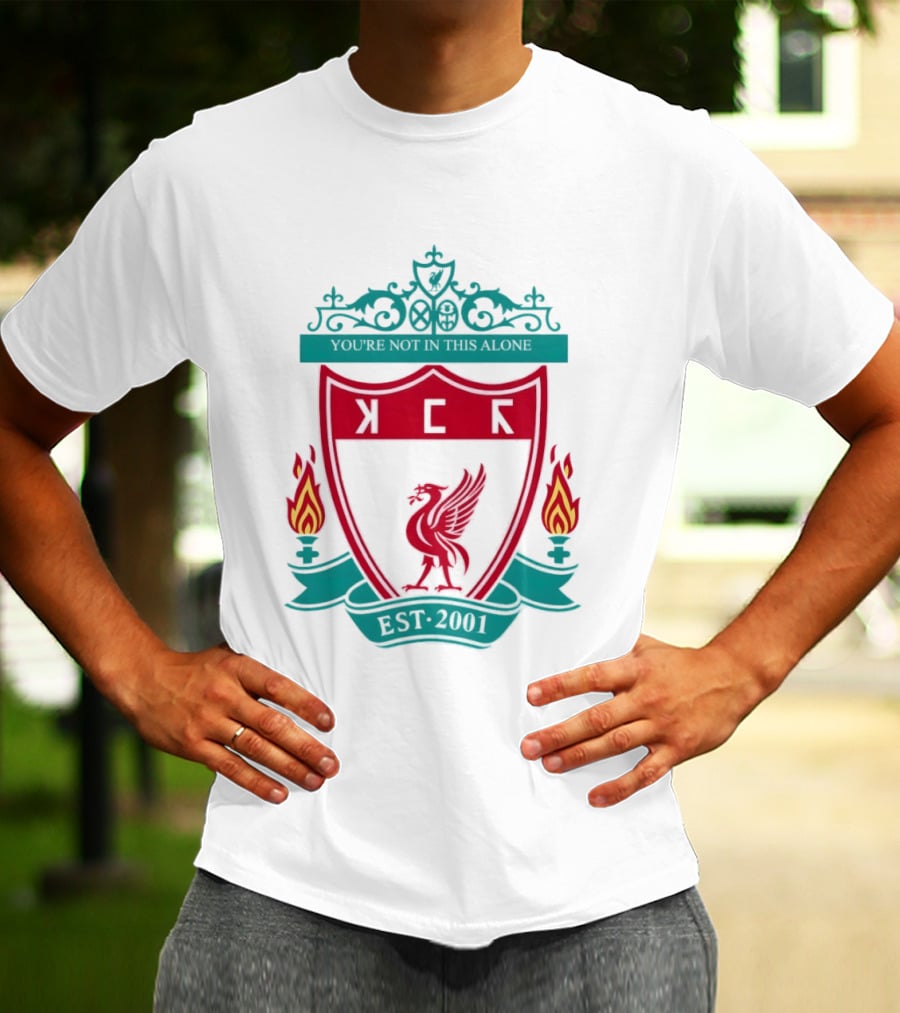 You're Not In This Alone Est 2001 Liverpool KFC Parody Crest With Liver Bird And Eternal Flames T-Shirt