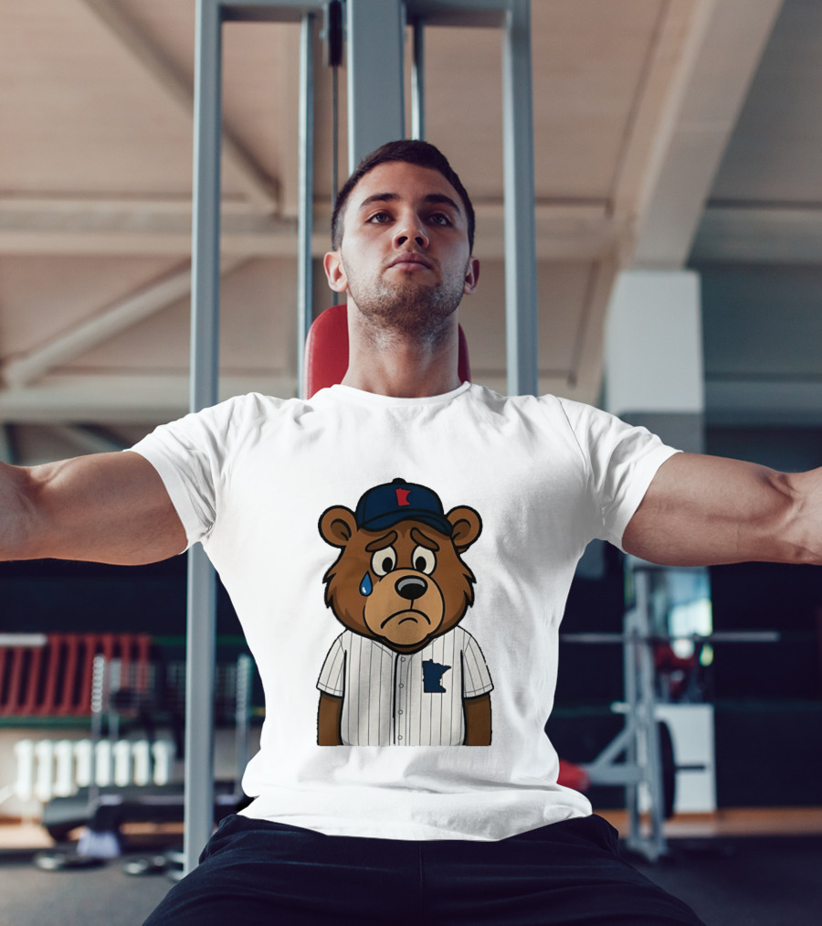 Sad Minnesota Bear With Baseball Jersey And Cap T-Shirt