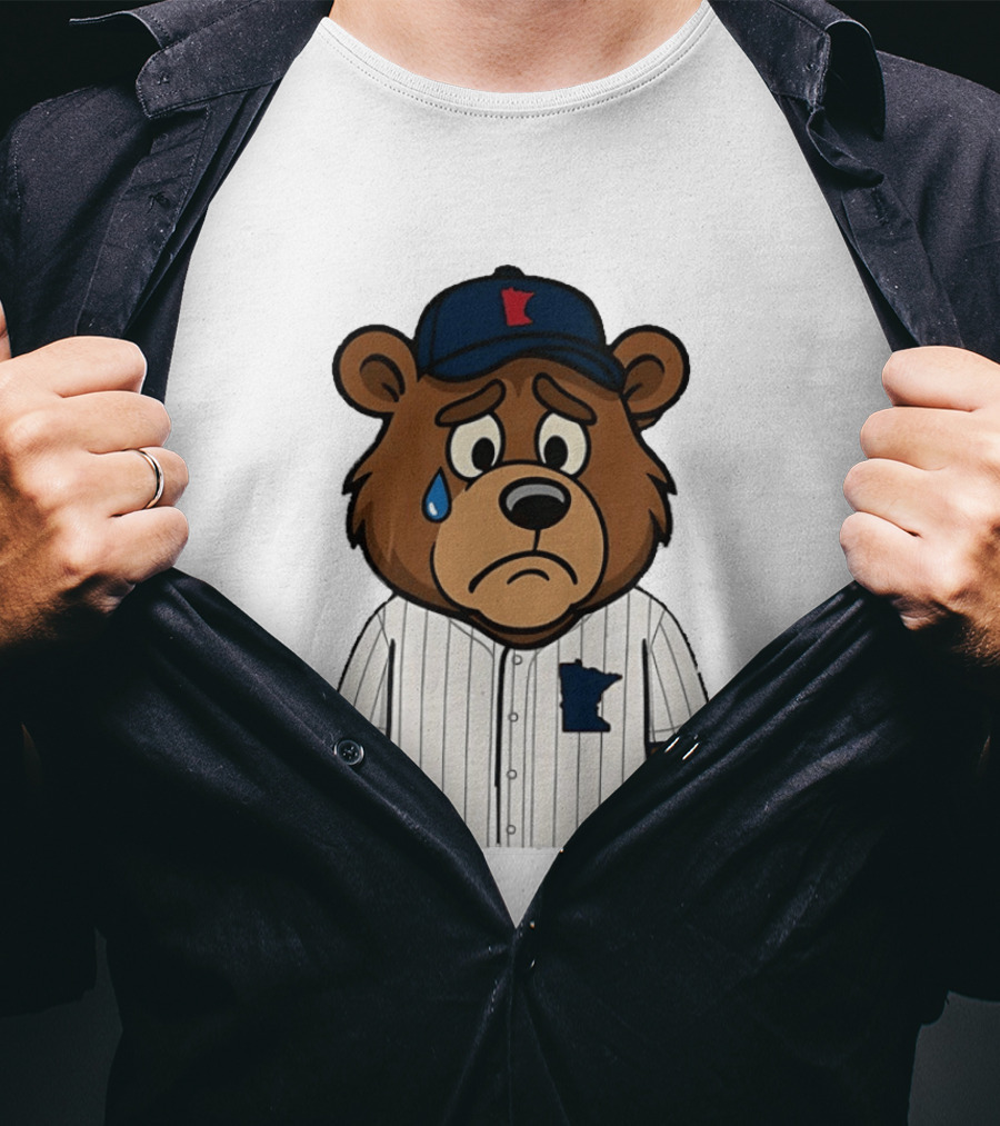 Sad Minnesota Bear With Baseball Jersey And Cap T-Shirt